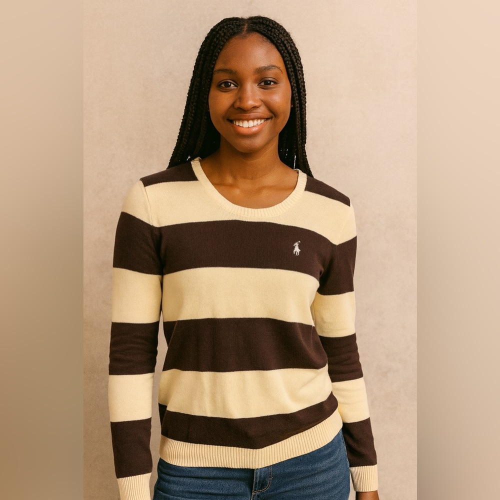 53.Ralph Lauren Brown and Cream Striped Sweater. Size S.